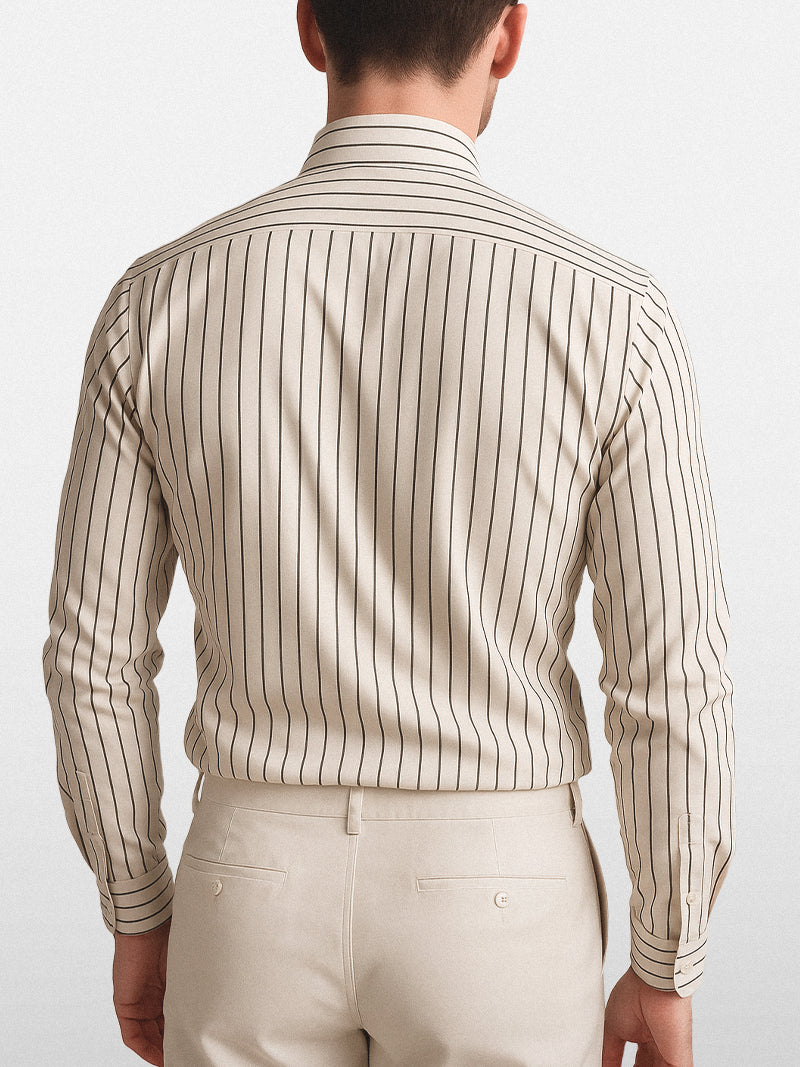 Striped formal shirt with classic structured collar and long sleeves — elegant broadcloth fabric with timeless vertical pattern.