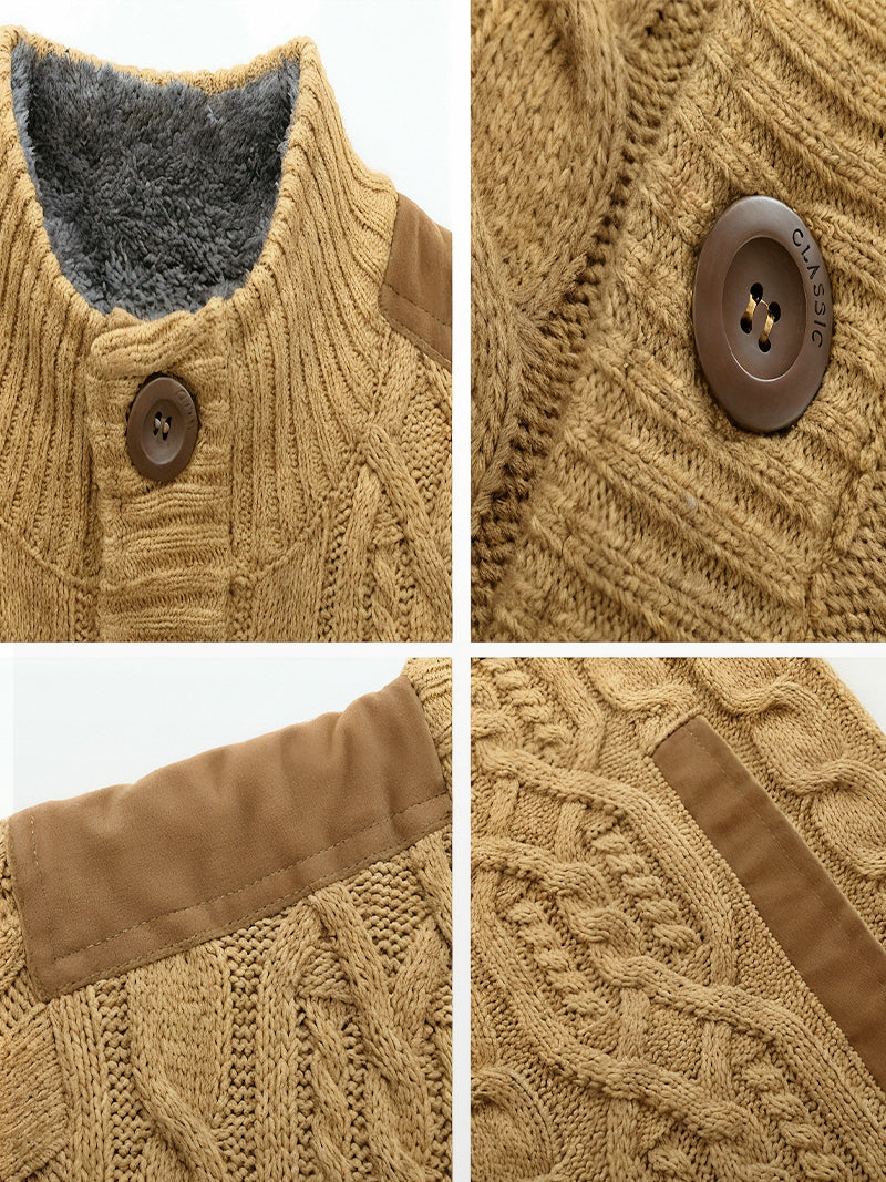 Textured knit jacket for men with mandarin collar and soft wool lining — smart layering piece with discreet sophistication.