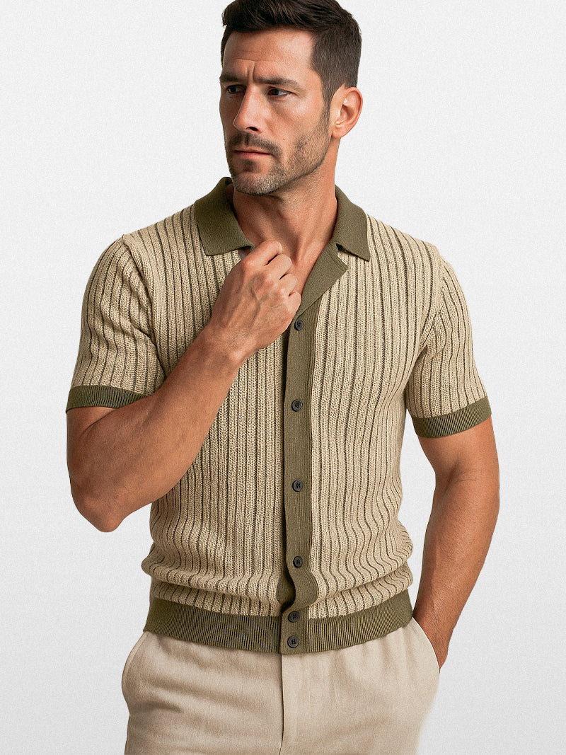 Belmonte Striped Knit Polo Army