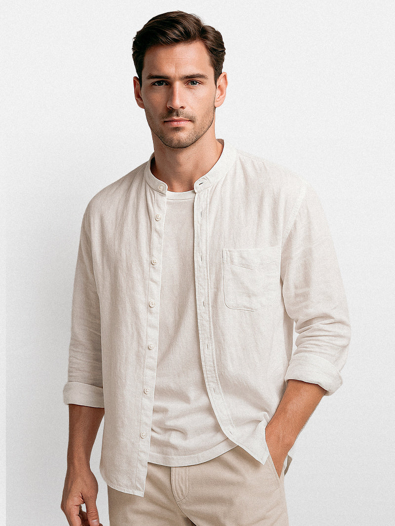 Camel White Linen Shirt
