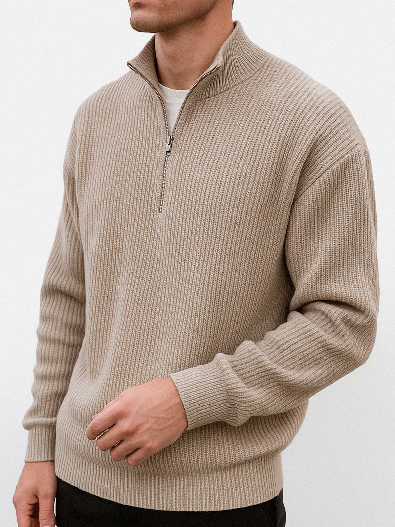 Gray structured pullover sweater with heavyweight knit and clean neckline — mid-season layering piece with refined everyday comfort.