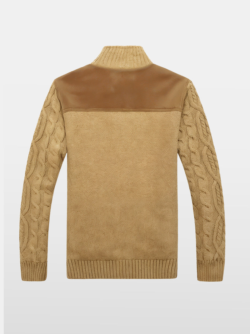 Textured knit jacket for men with mandarin collar and soft wool lining — smart layering piece with discreet sophistication.