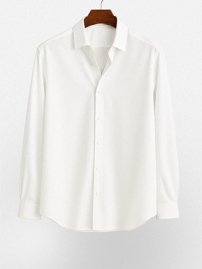 White long sleeve shirt with broadcloth texture and clean collar lines — timeless silhouette for elevated daily wear.